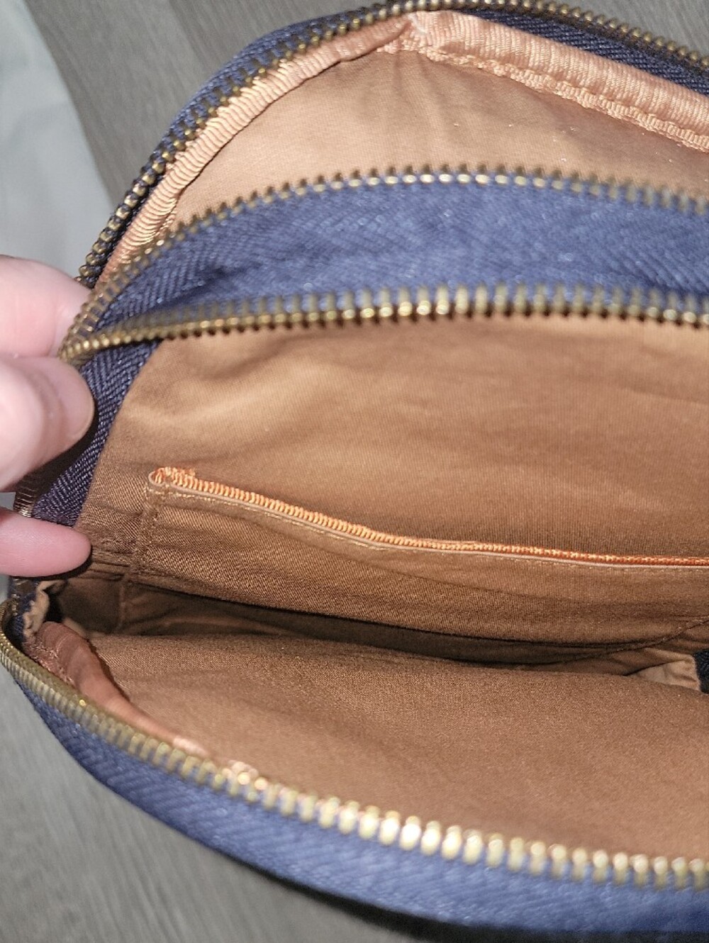 HOBO Navy Denim Crossbody Bag with Patterned Strap - Picture 6 of 8